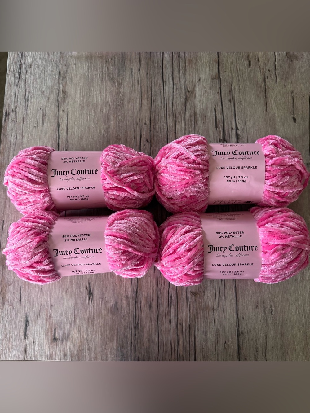 Juicy Couture Luxe Velour Sparkle Yarn - Pink Lemonade  Lot of 4